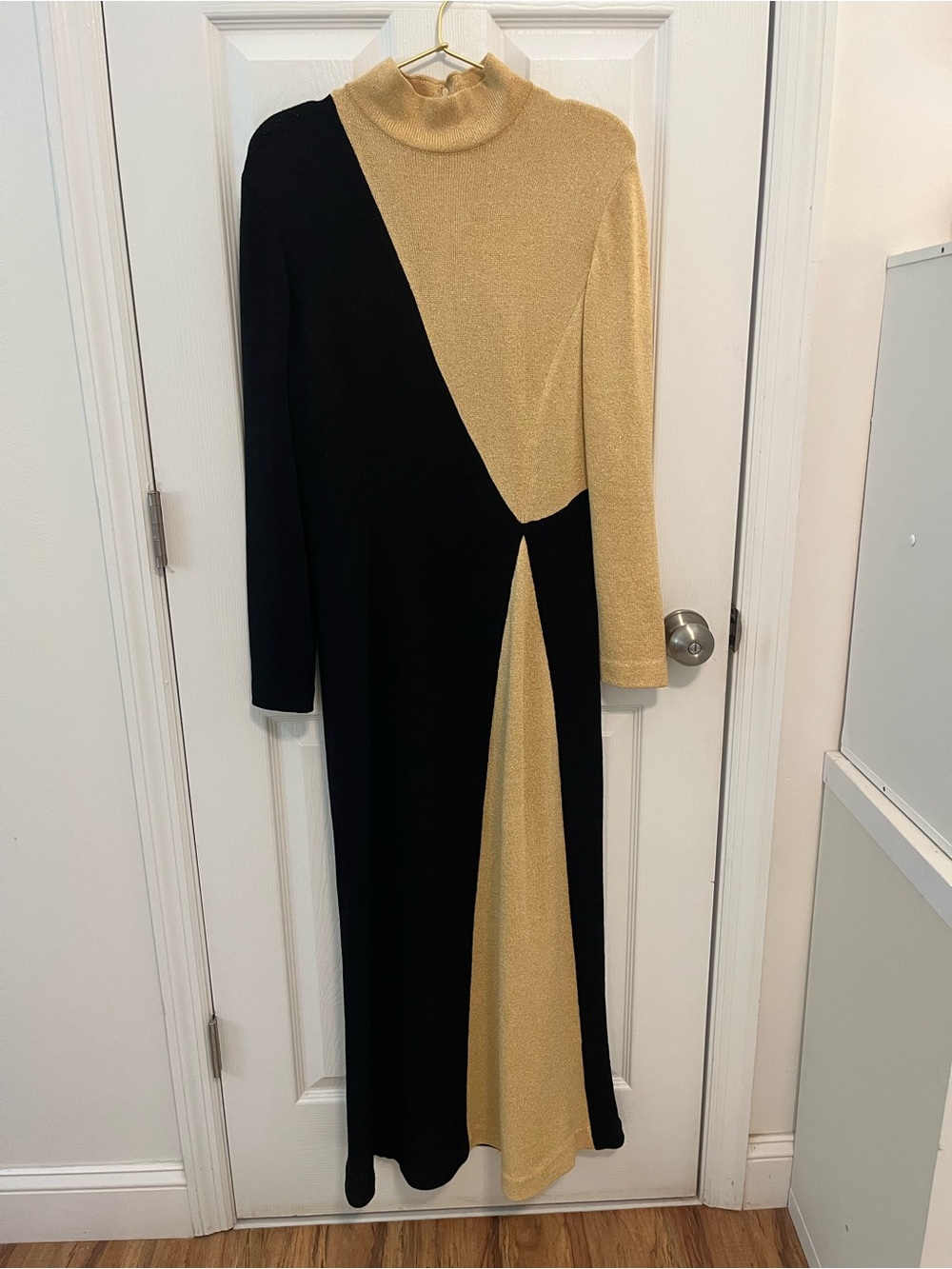 St. John Evening by Marie Gray Vintage Black & Gold Metallic Knit Maxi Dress - Picture 5 of 16
